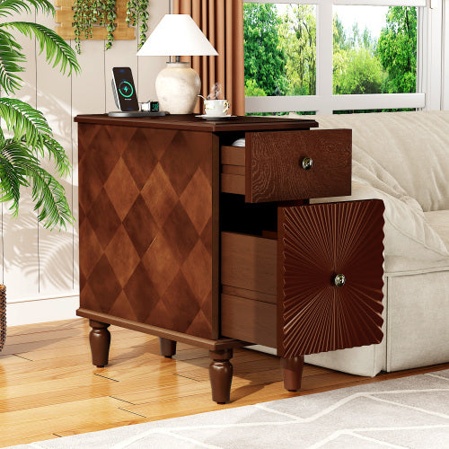 2 Drawer Modern Sofa Side Table, Narrow Side Table, Slim Nightstand for Living Room, Bedroom