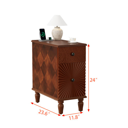2 Drawer Modern Sofa Side Table, Narrow Side Table, Slim Nightstand for Living Room, Bedroom