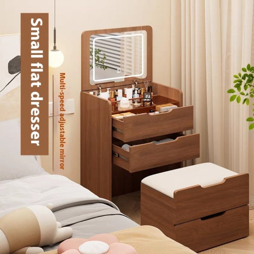 3 in 1 Vanity Desk with Plip Top Mirror, Small Make Up Vanity Set with Visible Glass Desktop, Compact Makeup Vanity with 3 Drawers, Dressing Table for Bedroom