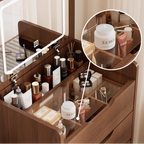 3 in 1 Vanity Desk with Plip Top Mirror, Small Make Up Vanity Set with Visible Glass Desktop, Compact Makeup Vanity with 3 Drawers, Dressing Table for Bedroom
