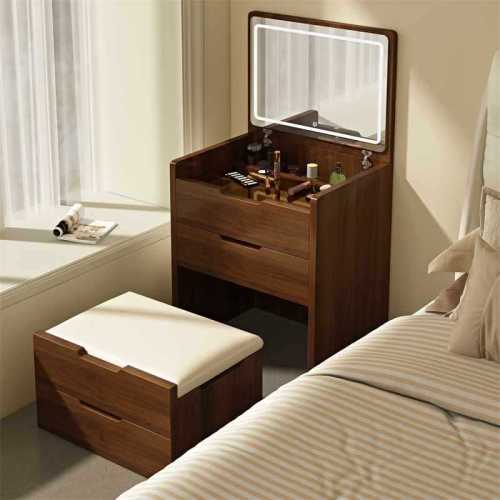 3 in 1 Vanity Desk with Plip Top Mirror, Small Make Up Vanity Set with Visible Glass Desktop, Compact Makeup Vanity with 3 Drawers, Dressing Table for Bedroom