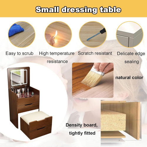 3 in 1 Vanity Desk with Plip Top Mirror, Small Make Up Vanity Set with Visible Glass Desktop, Compact Makeup Vanity with 3 Drawers, Dressing Table for Bedroom