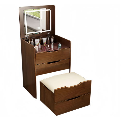 3 in 1 Vanity Desk with Plip Top Mirror, Small Make Up Vanity Set with Visible Glass Desktop, Compact Makeup Vanity with 3 Drawers, Dressing Table for Bedroom