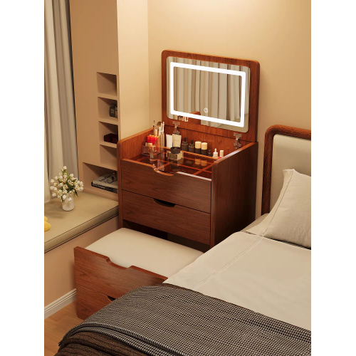 3 in 1 Vanity Desk with Plip Top Mirror, Small Make Up Vanity Set with Visible Glass Desktop, Compact Makeup Vanity with 3 Drawers, Dressing Table for Bedroom