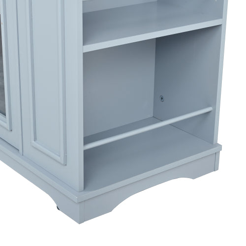 54" Mobile Kitchen Island with Glass Door Storage, Power Outlet & Open Shelves, Rolling Kitchen Cart with Towel Rack, Spice Rack & Knife Holder, Functional Kitchen Prep Table for Kitchen, Dining