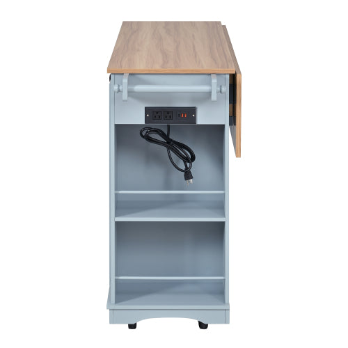 54" Mobile Kitchen Island with Glass Door Storage, Power Outlet & Open Shelves, Rolling Kitchen Cart with Towel Rack, Spice Rack & Knife Holder, Functional Kitchen Prep Table for Kitchen, Dining