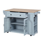 54" Mobile Kitchen Island with Glass Door Storage, Power Outlet & Open Shelves, Rolling Kitchen Cart with Towel Rack, Spice Rack & Knife Holder, Functional Kitchen Prep Table for Kitchen, Dining