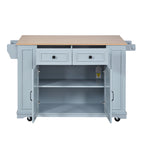 54" Mobile Kitchen Island with Glass Door Storage, Power Outlet & Open Shelves, Rolling Kitchen Cart with Towel Rack, Spice Rack & Knife Holder, Functional Kitchen Prep Table for Kitchen, Dining