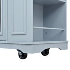 54" Mobile Kitchen Island with Glass Door Storage, Power Outlet & Open Shelves, Rolling Kitchen Cart with Towel Rack, Spice Rack & Knife Holder, Functional Kitchen Prep Table for Kitchen, Dining