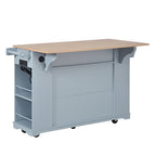 54" Mobile Kitchen Island with Glass Door Storage, Power Outlet & Open Shelves, Rolling Kitchen Cart with Towel Rack, Spice Rack & Knife Holder, Functional Kitchen Prep Table for Kitchen, Dining