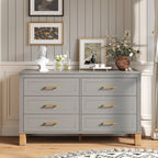 6-Drawer Double Dresser in Olive, Modern Storage Cabinet with Metal Handles & Solid Wood Legs, Dresser Drawer Organizer for Kids Bedroom, Heavy-Duty Wooden Dresser with Pre-Installed