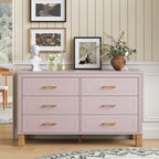 6-Drawer Double Dresser in Olive, Modern Storage Cabinet with Metal Handles & Solid Wood Legs, Dresser Drawer Organizer for Kids Bedroom, Heavy-Duty Wooden Dresser with Pre-Installed