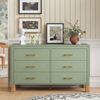 6-Drawer Double Dresser in Olive, Modern Storage Cabinet with Metal Handles & Solid Wood Legs, Dresser Drawer Organizer for Kids Bedroom, Heavy-Duty Wooden Dresser with Pre-Installed