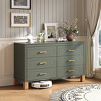 6-Drawer Double Dresser in Olive, Modern Storage Cabinet with Metal Handles & Solid Wood Legs, Dresser Drawer Organizer for Kids Bedroom, Heavy-Duty Wooden Dresser with Pre-Installed