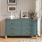 6-Drawer Double Dresser in Olive, Modern Storage Cabinet with Metal Handles & Solid Wood Legs, Dresser Drawer Organizer for Kids Bedroom, Heavy-Duty Wooden Dresser with Pre-Installed