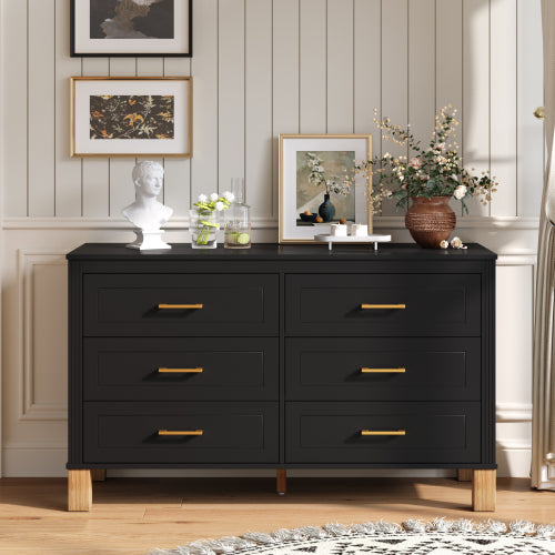 6-Drawer Double Dresser in Olive, Modern Storage Cabinet with Metal Handles & Solid Wood Legs, Dresser Drawer Organizer for Kids Bedroom, Heavy-Duty Wooden Dresser with Pre-Installed
