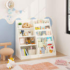 Kids Bookshelf and Toy Storage Organizer, Multifunctional 4 Tier Wooden Kids Book Shelf with Bookcase Display Stand in Kids Room Playroom Nursery for Kids, Children, Toddlers