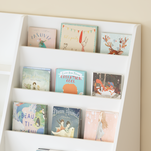 Kids Bookshelf and Toy Storage Organizer, Multifunctional 4 Tier Wooden Kids Book Shelf with Bookcase Display Stand in Kids Room Playroom Nursery for Kids, Children, Toddlers