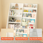 Kids Bookshelf and Toy Storage Organizer, Multifunctional 4 Tier Wooden Kids Book Shelf with Bookcase Display Stand in Kids Room Playroom Nursery for Kids, Children, Toddlers