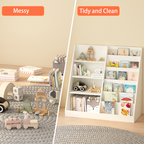 Kids Bookshelf and Toy Storage Organizer, Multifunctional 4 Tier Wooden Kids Book Shelf with Bookcase Display Stand in Kids Room Playroom Nursery for Kids, Children, Toddlers