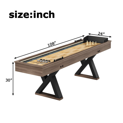 9FT Shuffleboard Table,2-in-1 Shuffleboard & Bowling Combo Game Set with LED Light Rail,Modern Style for Home & Game Room