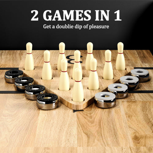 9FT Shuffleboard Table,2-in-1 Shuffleboard & Bowling Combo Game Set with LED Light Rail,Modern Style for Home & Game Room