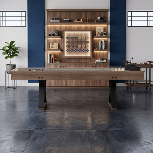 9FT Shuffleboard Table,2-in-1 Shuffleboard & Bowling Combo Game Set with LED Light Rail,Modern Style for Home & Game Room