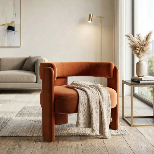 Accent Chair for Living Room, Velvet Comfy Single Sofa Chair Mid-Century Modern Armchair Wooden Legs for Bedroom Office Reading