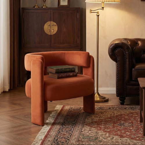 Accent Chair for Living Room, Velvet Comfy Single Sofa Chair Mid-Century Modern Armchair Wooden Legs for Bedroom Office Reading