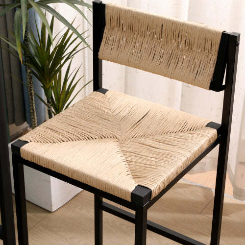 Bar Stools Set of 2 Paper Rope Weave Dining Chairs with Back Hand Weave Stools for Kichen Island, Bar & Counter
