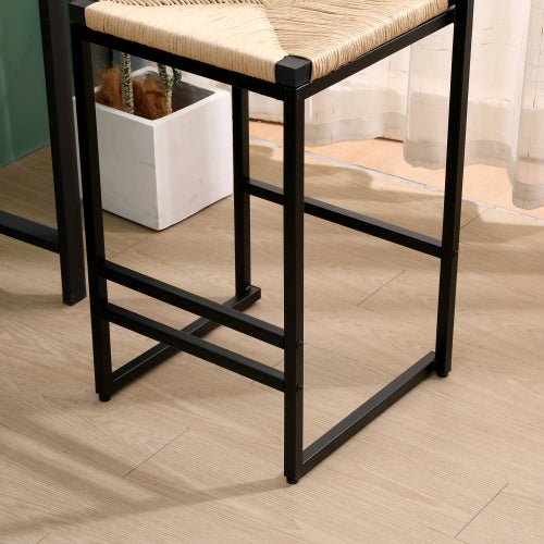 Bar Stools Set of 2 Paper Rope Weave Dining Chairs with Back Hand Weave Stools for Kichen Island, Bar & Counter