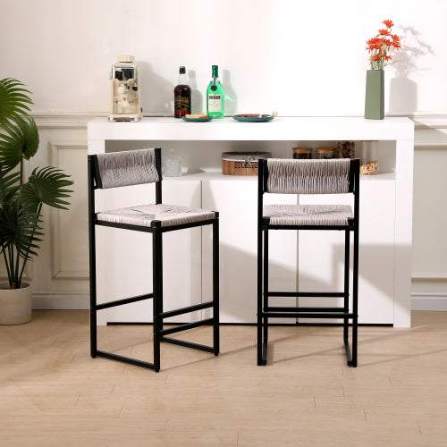 Bar Stools Set of 2 Paper Rope Weave Dining Chairs with Back Hand Weave Stools for Kichen Island, Bar & Counter