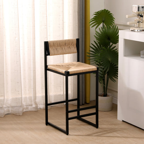 Bar Stools Set of 2 Paper Rope Weave Dining Chairs with Back Hand Weave Stools for Kichen Island, Bar & Counter