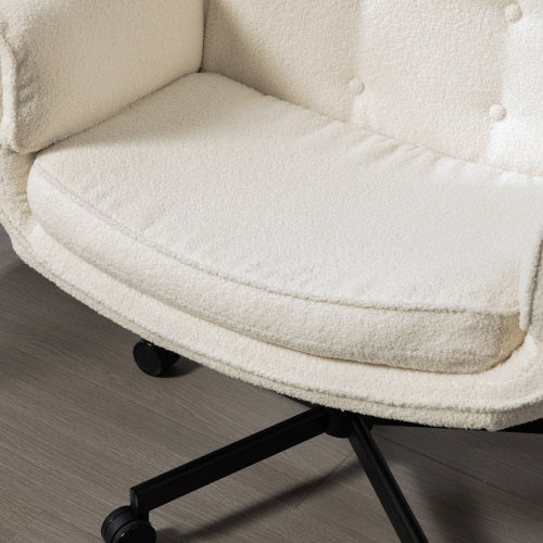 Criss Cross Chair with Adjustable Armrests & Wheels & Headrest, Lounge Vanity Desk Chair with Wide Seat for Cross-Legged Sitting, Swivel Task Office Chairs for Home, Makeup, Gaming, Office, Ivory