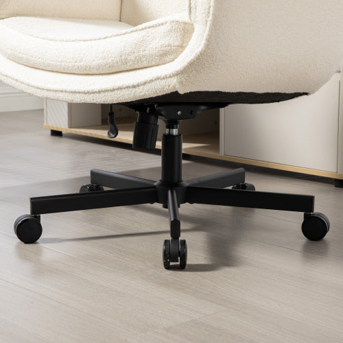 Criss Cross Chair with Adjustable Armrests & Wheels & Headrest, Lounge Vanity Desk Chair with Wide Seat for Cross-Legged Sitting, Swivel Task Office Chairs for Home, Makeup, Gaming, Office, Ivory
