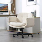 Criss Cross Chair with Adjustable Armrests & Wheels & Headrest, Lounge Vanity Desk Chair with Wide Seat for Cross-Legged Sitting, Swivel Task Office Chairs for Home, Makeup, Gaming, Office, Ivory