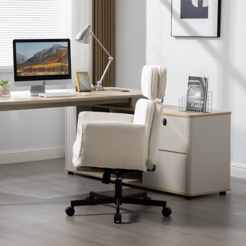Criss Cross Chair with Adjustable Armrests & Wheels & Headrest, Lounge Vanity Desk Chair with Wide Seat for Cross-Legged Sitting, Swivel Task Office Chairs for Home, Makeup, Gaming, Office, Ivory