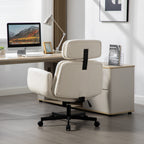 Criss Cross Chair with Adjustable Armrests & Wheels & Headrest, Lounge Vanity Desk Chair with Wide Seat for Cross-Legged Sitting, Swivel Task Office Chairs for Home, Makeup, Gaming, Office, Ivory