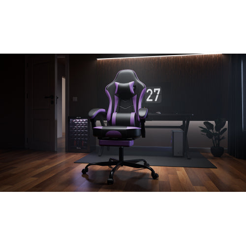 Gaming Chair, Ergonomic Computer Chair with Footrest and Massage Lumbar Support, Height Adjustable Swivel Video Game Chair for Adults, 300lb Max