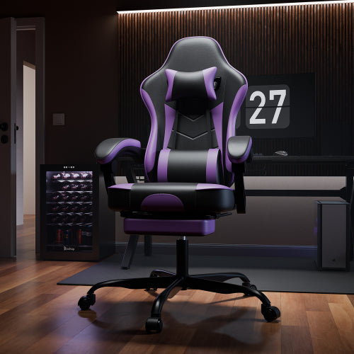 Gaming Chair, Ergonomic Computer Chair with Footrest and Massage Lumbar Support, Height Adjustable Swivel Video Game Chair for Adults, 300lb Max