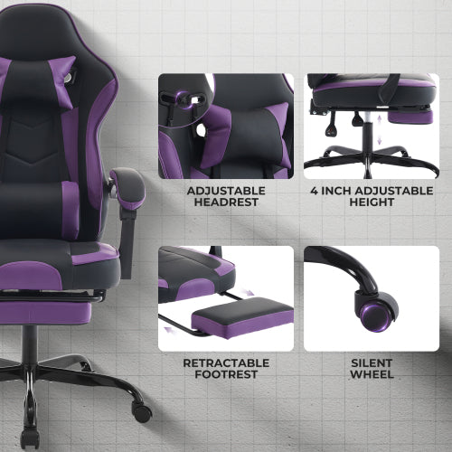 Gaming Chair, Ergonomic Computer Chair with Footrest and Massage Lumbar Support, Height Adjustable Swivel Video Game Chair for Adults, 300lb Max