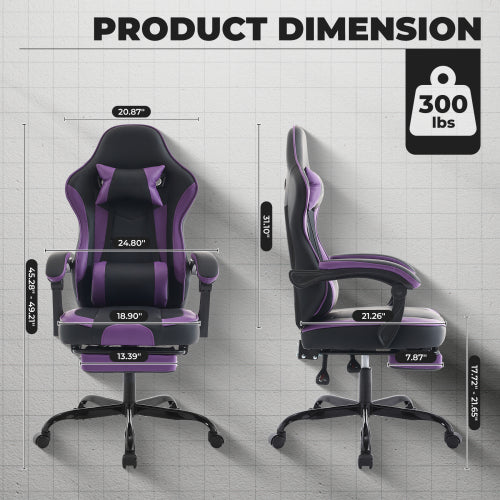 Gaming Chair, Ergonomic Computer Chair with Footrest and Massage Lumbar Support, Height Adjustable Swivel Video Game Chair for Adults, 300lb Max