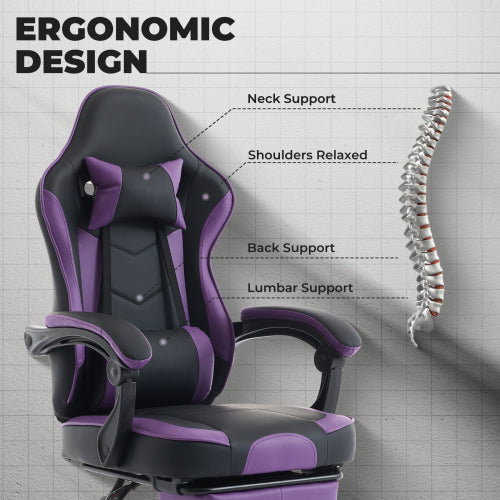 Gaming Chair, Ergonomic Computer Chair with Footrest and Massage Lumbar Support, Height Adjustable Swivel Video Game Chair for Adults, 300lb Max