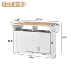 Large Kitchen Island with 2 Drop Leaf,Rolling Kitchen Cart on 5 Wheels with Power Outlet,Folding Storage Dining Table with Spice & Towel Rack , 3 Drawers, for Kitchen, Dining Room, White