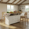 Large Kitchen Island with 2 Drop Leaf,Rolling Kitchen Cart on 5 Wheels with Power Outlet,Folding Storage Dining Table with Spice & Towel Rack , 3 Drawers, for Kitchen, Dining Room, White