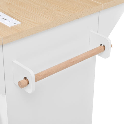 Large Kitchen Island with 2 Drop Leaf,Rolling Kitchen Cart on 5 Wheels with Power Outlet,Folding Storage Dining Table with Spice & Towel Rack , 3 Drawers, for Kitchen, Dining Room, White