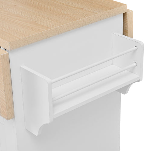 Large Kitchen Island with 2 Drop Leaf,Rolling Kitchen Cart on 5 Wheels with Power Outlet,Folding Storage Dining Table with Spice & Towel Rack , 3 Drawers, for Kitchen, Dining Room, White