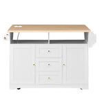 Large Kitchen Island with 2 Drop Leaf,Rolling Kitchen Cart on 5 Wheels with Power Outlet,Folding Storage Dining Table with Spice & Towel Rack , 3 Drawers, for Kitchen, Dining Room, White