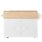 Large Kitchen Island with 2 Drop Leaf,Rolling Kitchen Cart on 5 Wheels with Power Outlet,Folding Storage Dining Table with Spice & Towel Rack , 3 Drawers, for Kitchen, Dining Room, White