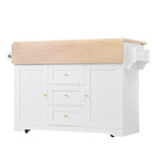 Large Kitchen Island with 2 Drop Leaf,Rolling Kitchen Cart on 5 Wheels with Power Outlet,Folding Storage Dining Table with Spice & Towel Rack , 3 Drawers, for Kitchen, Dining Room, White